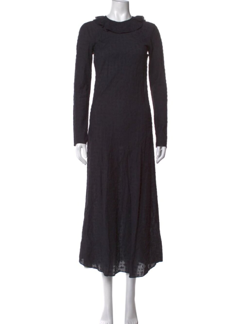 DOEN Didion Dress Textured Silk Cotton Ruffle Maxi XS Deep Ink Navy with a slip